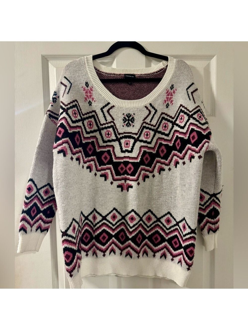 TORRID IVORY FAIR ISLE CREW NECK PULLOVER TUNIC SWEATER SIZE 1 (1X/14-16) Soft